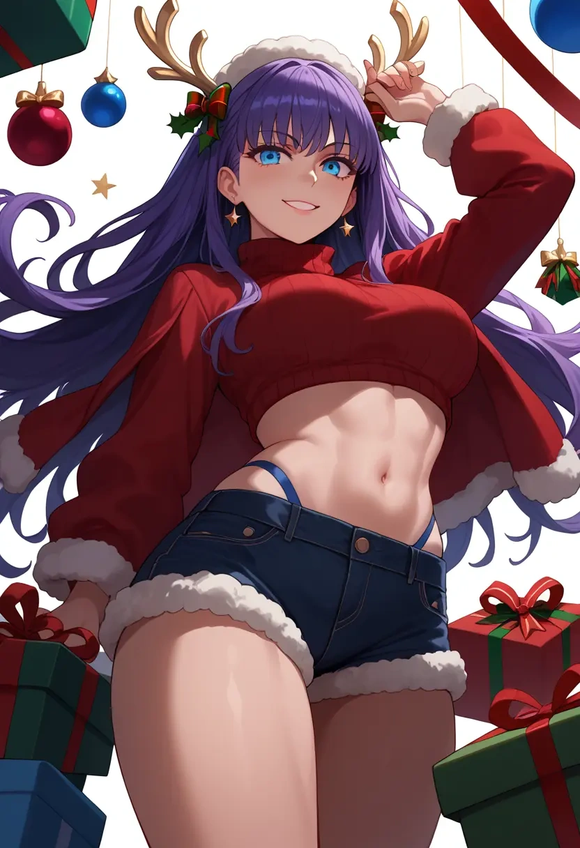 fate_(series),meltryllis_(fate),Christmas,red velvet shorts,turtleneck sweater  - 