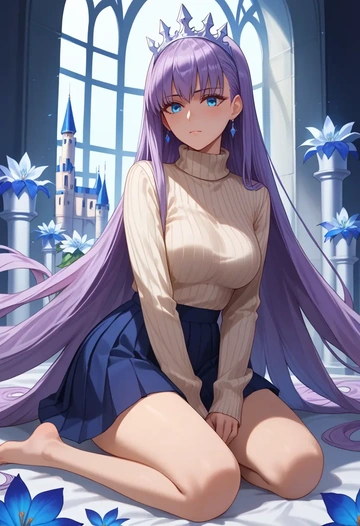 fate_(series),meltryllis_(fate),skirt,pleated,turtleneck sweater  - AI generated anime art