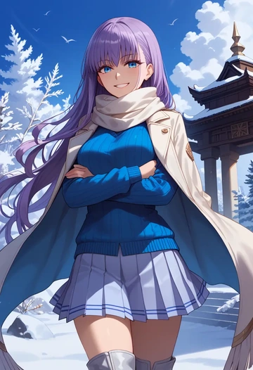 fate_(series),meltryllis_(fate),winter,student uniform,puffer jacket  - AI generated anime art