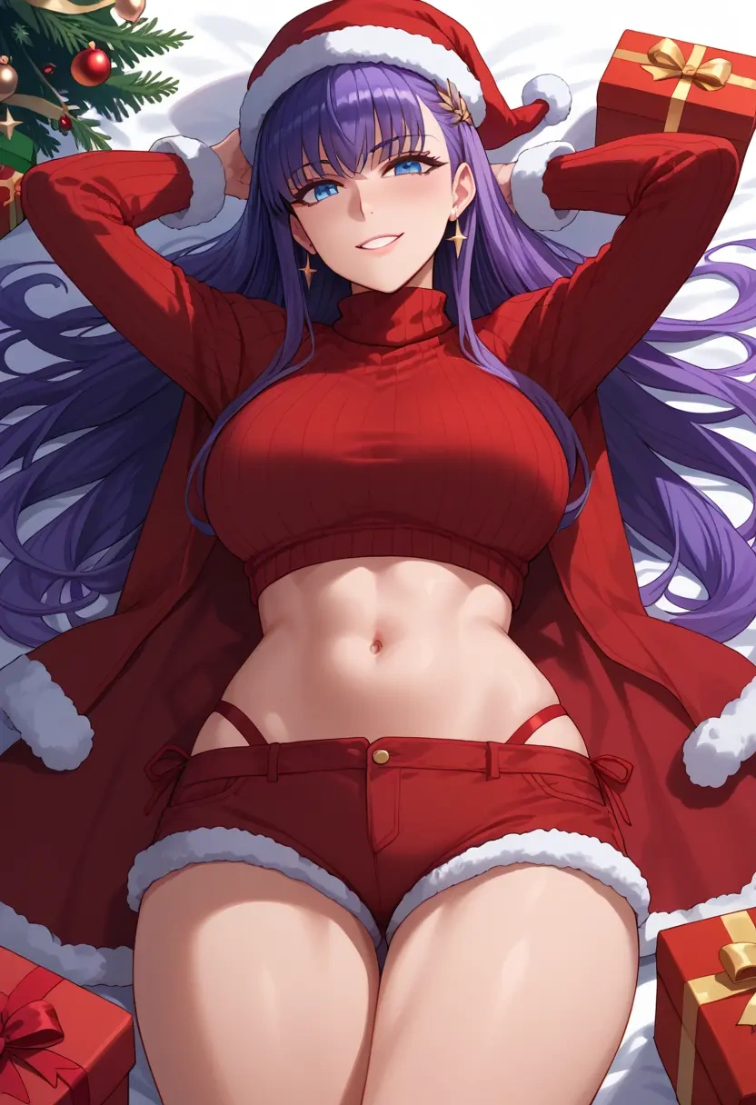 fate_(series),meltryllis_(swimsuit_lancer)_(fate),Christmas,red velvet shorts,turtleneck sweater  - 