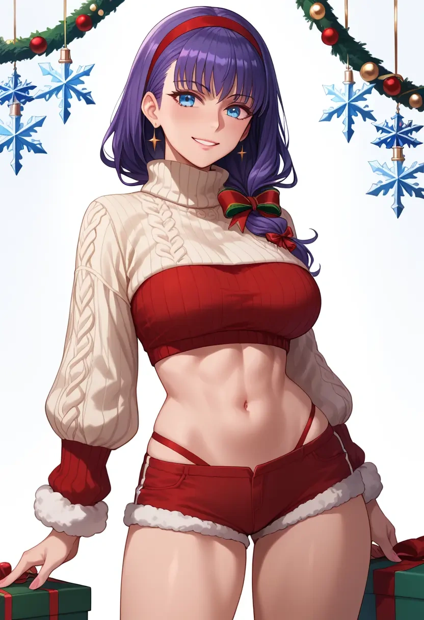 fate_(series),meltryllis_(swimsuit_lancer)_(fate),Christmas,red velvet shorts,turtleneck sweater  - 