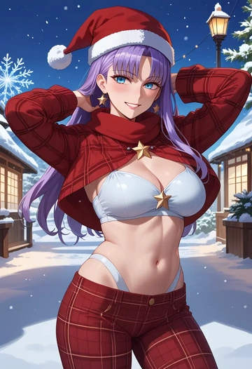 fate_(series),meltryllis_(swimsuit_lancer)_(fate),Christmas,plaid trousers  - AI generated anime art