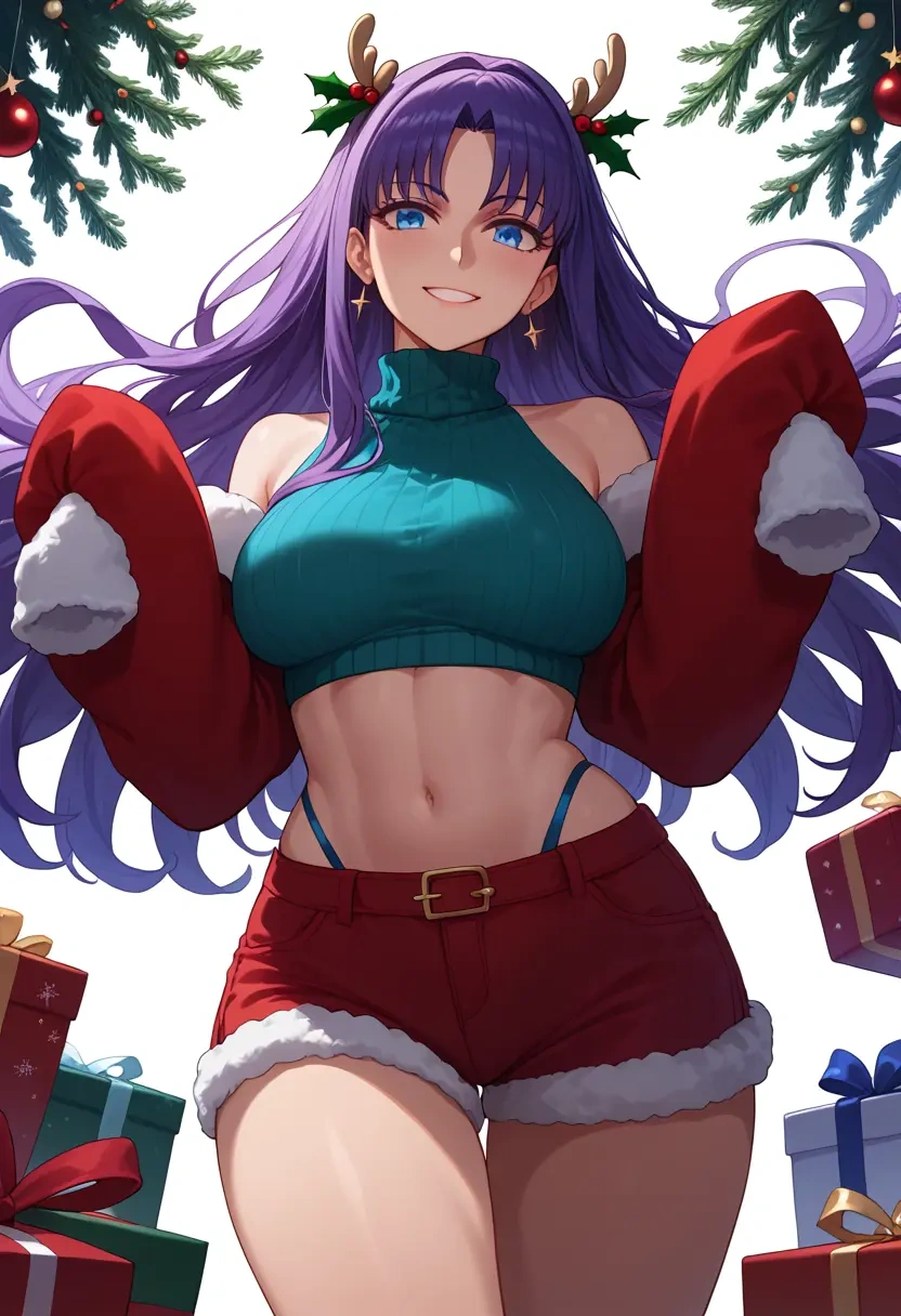 fate_(series),meltryllis_(swimsuit_lancer)_(fate),Christmas,red velvet shorts,turtleneck sweater  - 