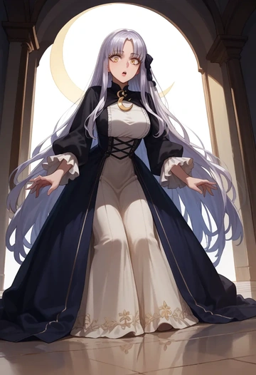 fate_(series),melusine_(fate),gothic priestess gown,high slit,embroidered veil  - AI generated anime art