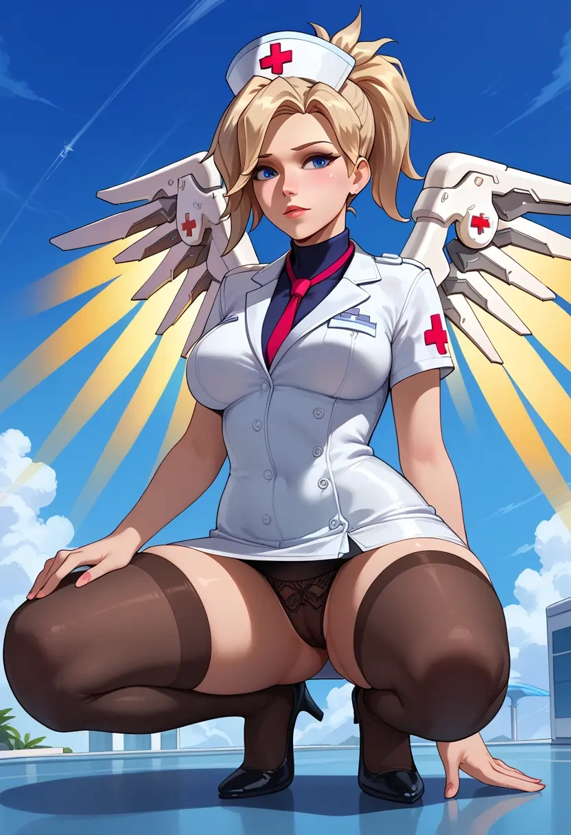 overwatch,mercy_(overwatch),nurse pantyhose,mini skirt, sexy  - 