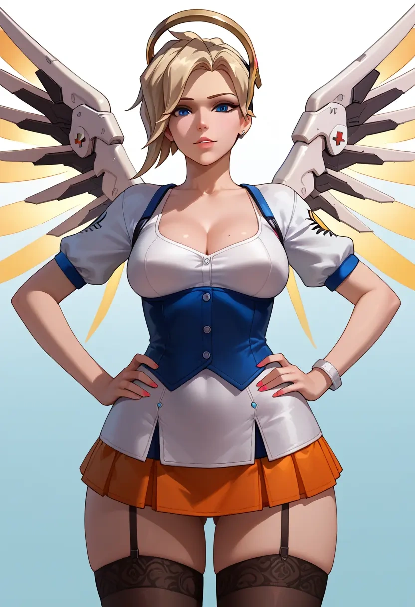 overwatch,mercy_(overwatch),mini skirt,stockings  - 