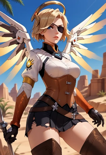 overwatch,mercy_(overwatch),pirate  - AI generated anime art