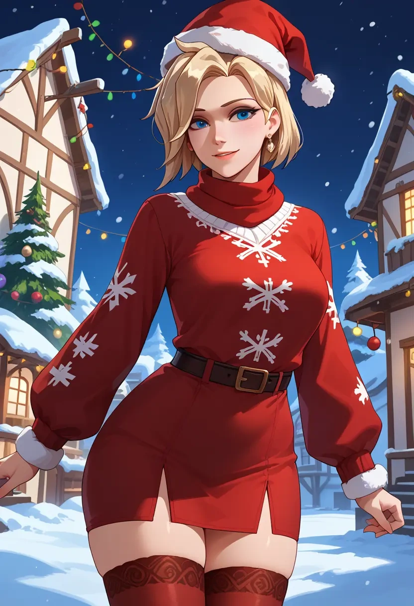 overwatch,mercy_(overwatch),Christmas,sweater dress,stockings  - 