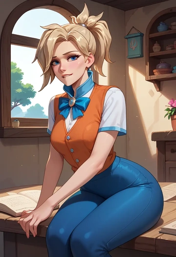 overwatch,mercy_(overwatch),vest,quilted,jogger pants  - AI generated anime art