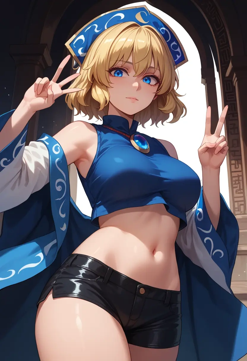 touhou,merlin_prismriver,leather,shorts,crop top  - 