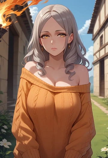 fire_emblem,micaiah_(fire_emblem),orange,sweater  - AI generated anime art