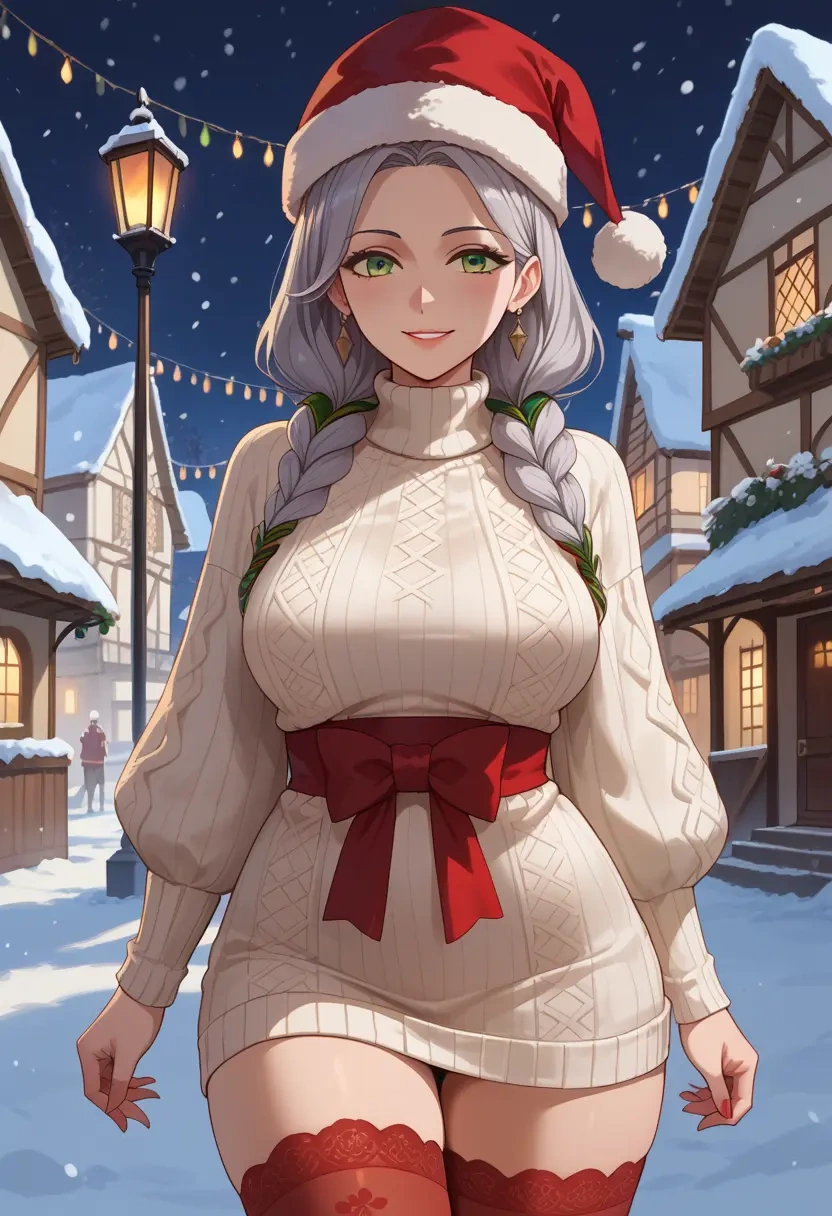 fire_emblem,micaiah_(fire_emblem),Christmas,sweater dress,stockings  - 