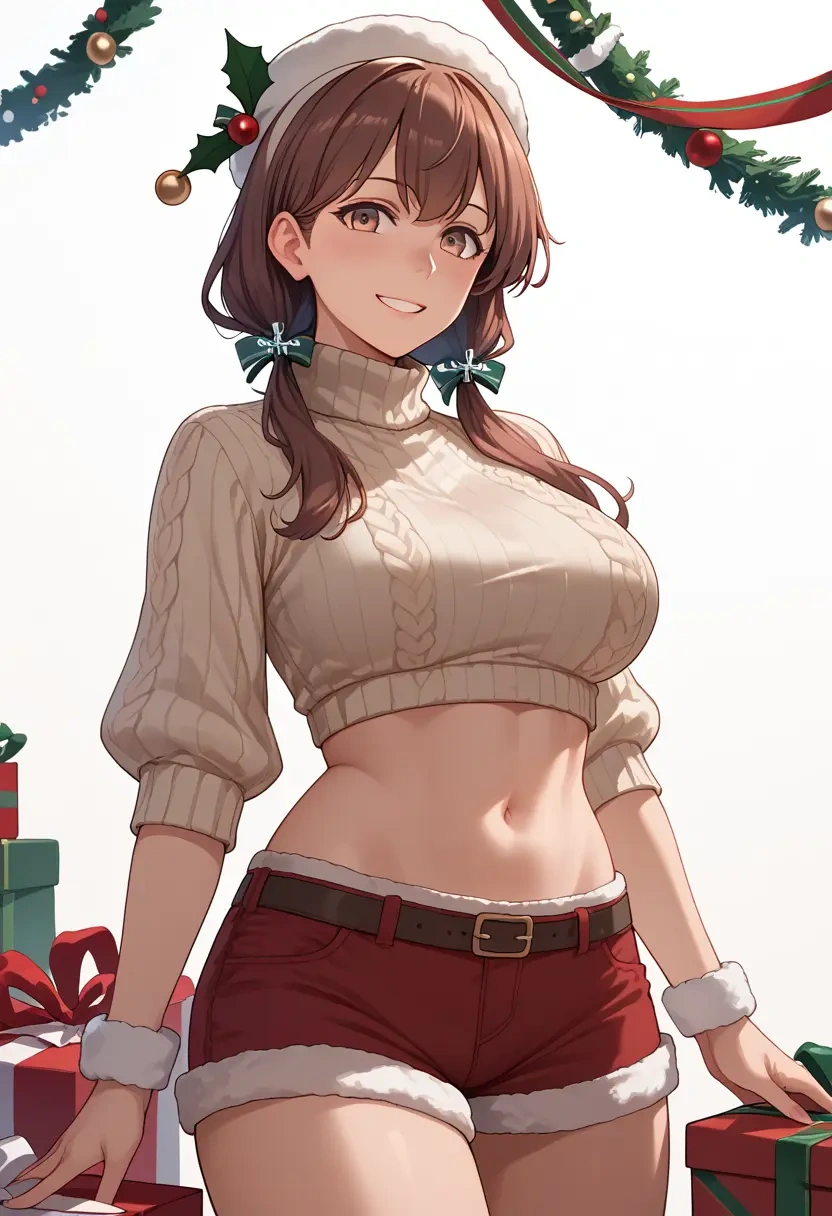 kantai_collection,michishio_(kancolle),Christmas,red velvet shorts,turtleneck sweater  - 