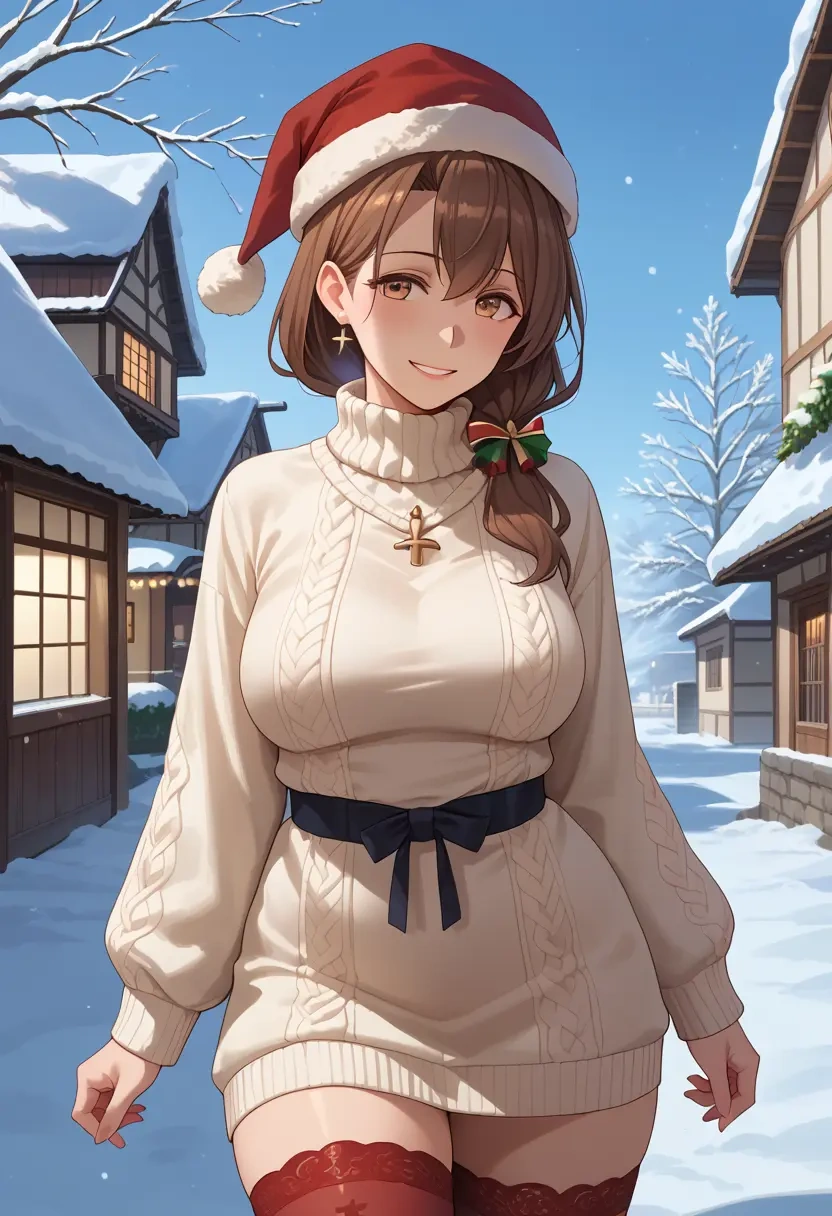 kantai_collection,michishio_(kancolle),Christmas,sweater dress,stockings  - 