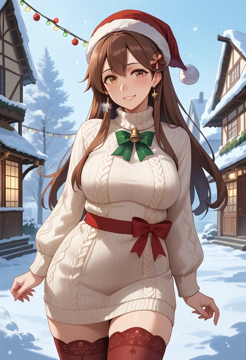 kantai_collection,michishio_(kancolle),Christmas,sweater dress,stockings  - 