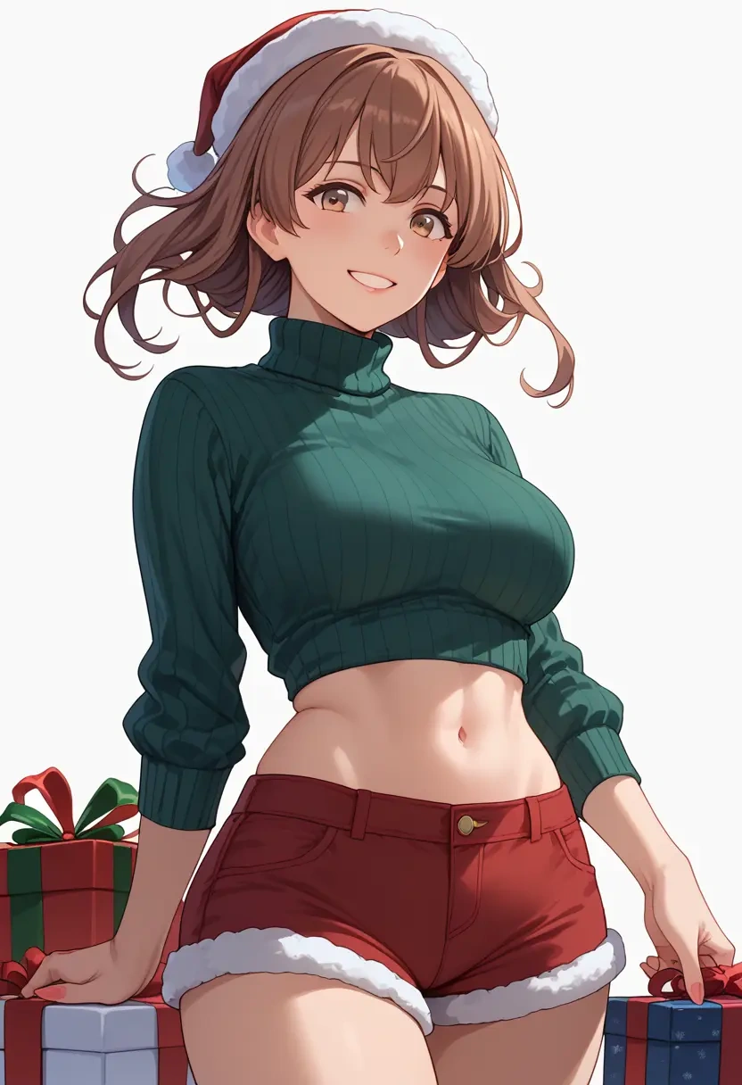 kantai_collection,michishio_(kancolle),Christmas,red velvet shorts,turtleneck sweater  - 