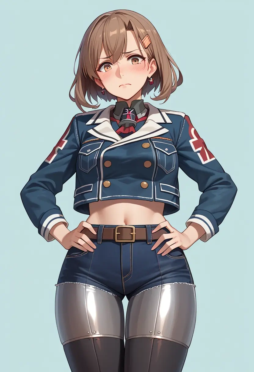 kantai_collection,michishio_(kancolle),denim jacket,cropped,leather leggings  - 