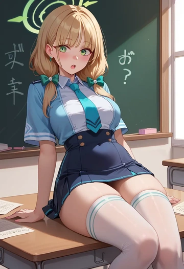 blue_archive,midori_(blue_archive),mini skirt, stockings  - AI generated anime art