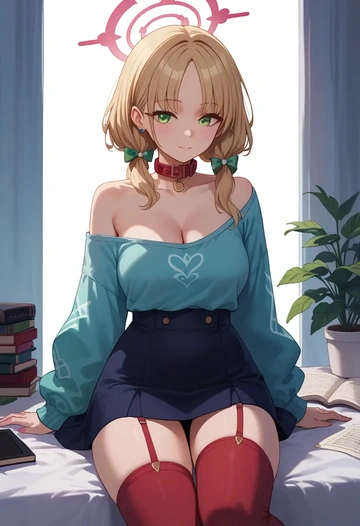 blue_archive,midori_(blue_archive),collar,oversized,Thigh garters  - AI generated anime art