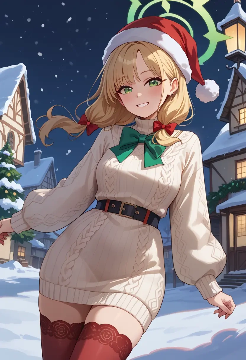 blue_archive,midori_(blue_archive),Christmas,sweater dress,stockings  - 