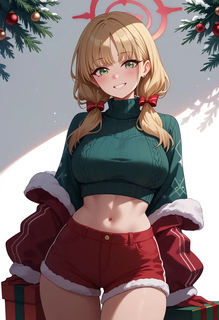 blue_archive,midori_(blue_archive),Christmas,red velvet shorts,turtleneck sweater  - 