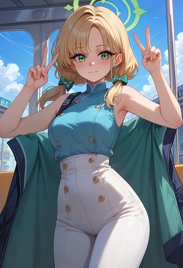 blue_archive,midori_(blue_archive),jumpsuit,sleeveless,flare pants  - AI generated anime art