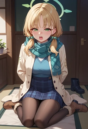 blue_archive,midori_(blue_archive),winter,student uniform,down jacket  - AI generated anime art