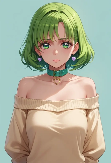 precure,midorikawa_nao,sweater,off-shoulder,collar  - AI generated anime art