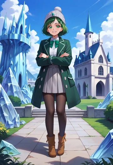 precure,midorikawa_nao,winter,student uniform,duffle coat  - AI generated anime art