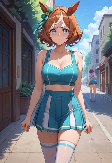 umamusume,mihono_bourbon_(umamusume),mini skirt,stockings  - AI generated anime art