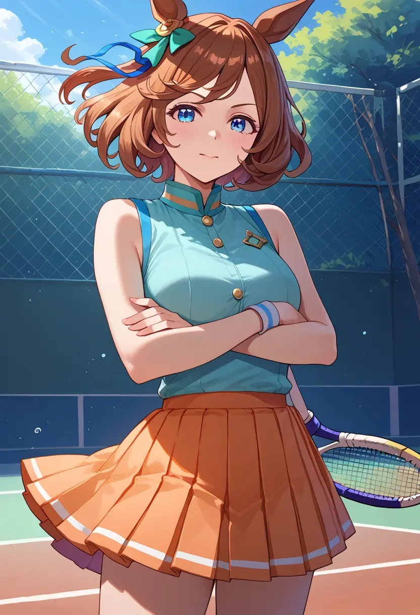 umamusume,mihono_bourbon_(umamusume),tennis dress,visor,trainers  - 