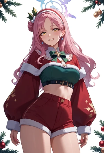 blue_archive,mika_(blue_archive),Christmas,red velvet shorts  - AI generated anime art