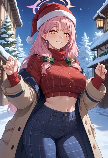 blue_archive,mika_(blue_archive),Christmas,plaid trousers  - AI generated anime art