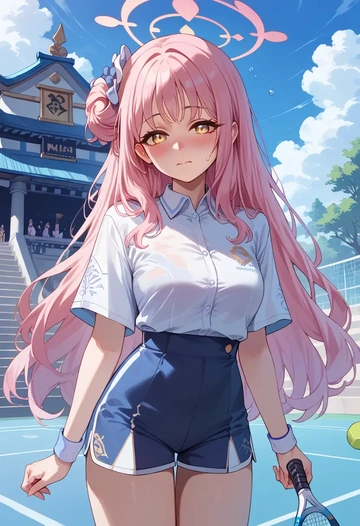 blue_archive,mika_(blue_archive),tennis polo,skort  - AI generated anime art