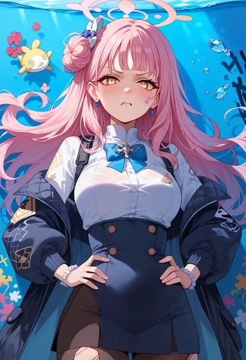 blue_archive,mika_(blue_archive),patchwork graffiti top,dolphin shorts  - AI generated anime art