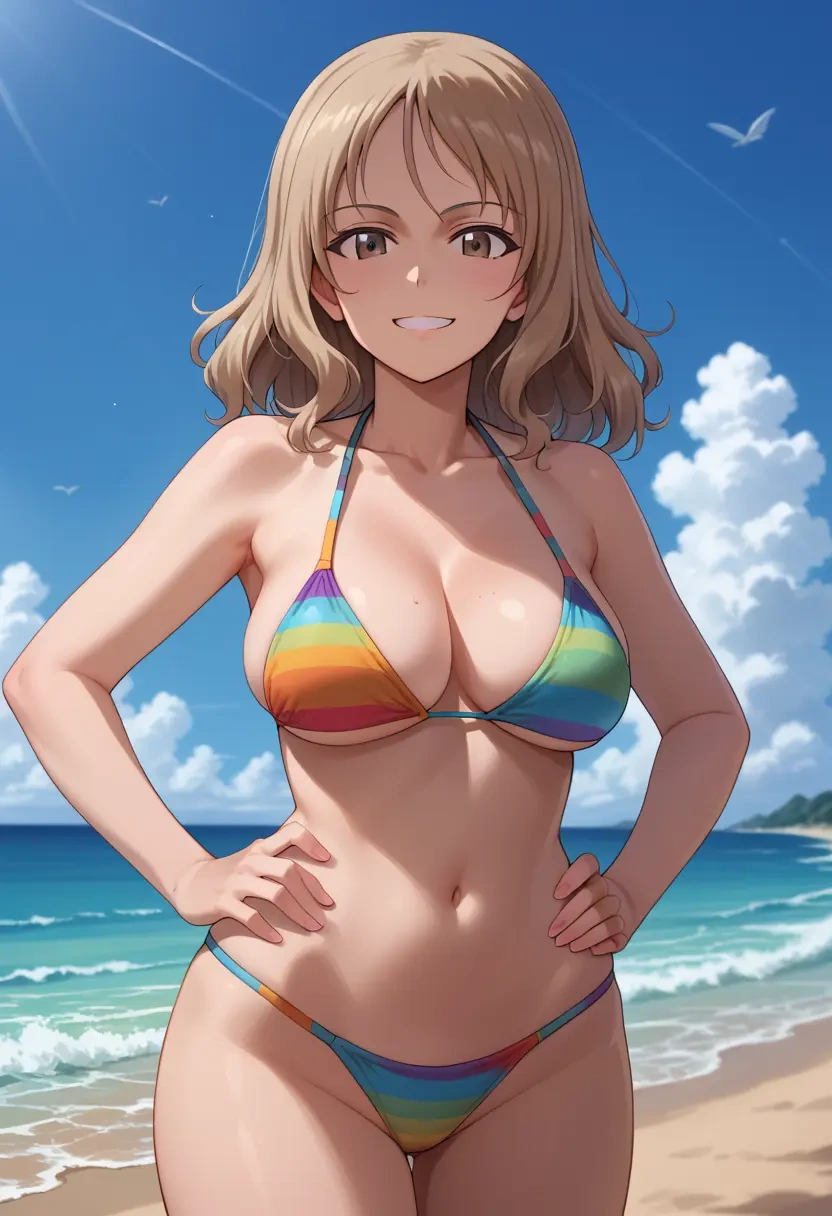 girls_und_panzer,mika_(girls_und_panzer),bikini,rainbow-colored,sexy  - 