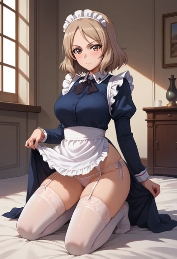 girls_und_panzer,mika_(girls_und_panzer),maid, sexy, stockings,panties  - AI generated anime art