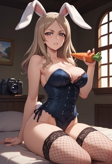 girls_und_panzer,mika_(girls_und_panzer),bunny girl, sexy,stockings  - AI generated anime art