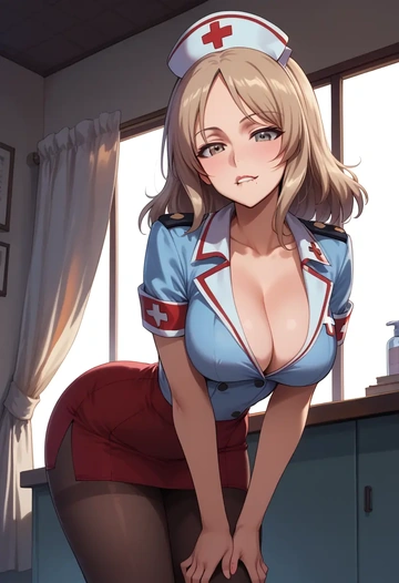 girls_und_panzer,mika_(girls_und_panzer),nurse, pantyhose,mini skirt  - AI generated anime art