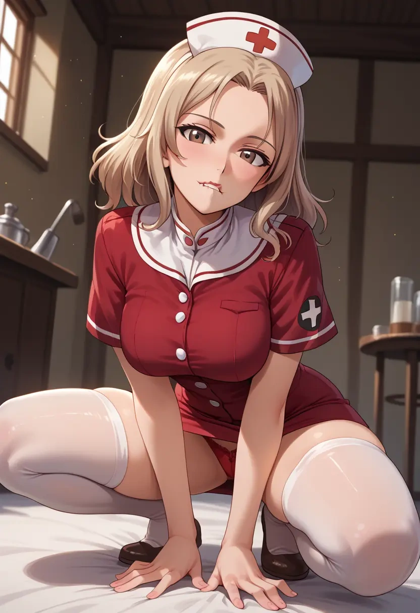 girls_und_panzer,mika_(girls_und_panzer),nurse,stockings,sexy,panties  - 