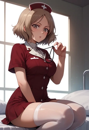 girls_und_panzer,mika_(girls_und_panzer),nurse,stockings,sexy,panties  - AI generated anime art