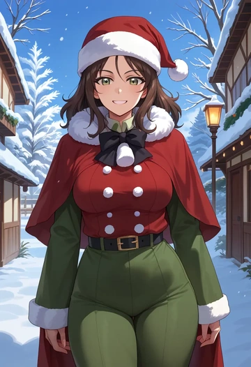 girls_und_panzer,mika_(girls_und_panzer),Christmas,dress  - AI generated anime art