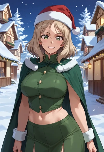 girls_und_panzer,mika_(girls_und_panzer),Christmas,dress  - AI generated anime art