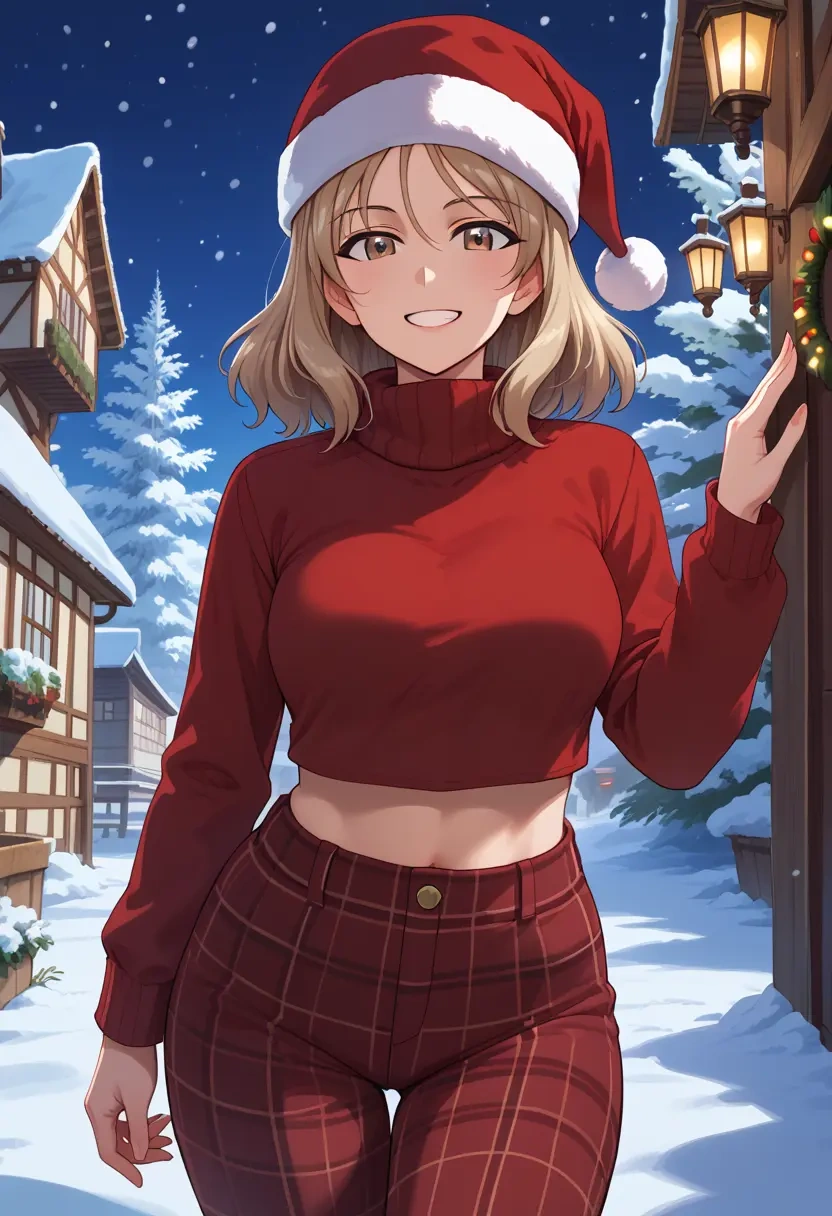 girls_und_panzer,mika_(girls_und_panzer),Christmas,plaid trousers  - 