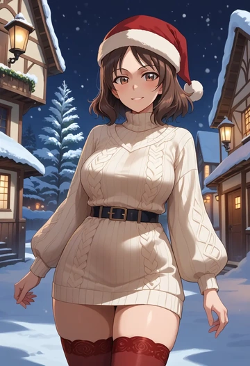 girls_und_panzer,mika_(girls_und_panzer),Christmas,sweater dress,stockings  - AI generated anime art