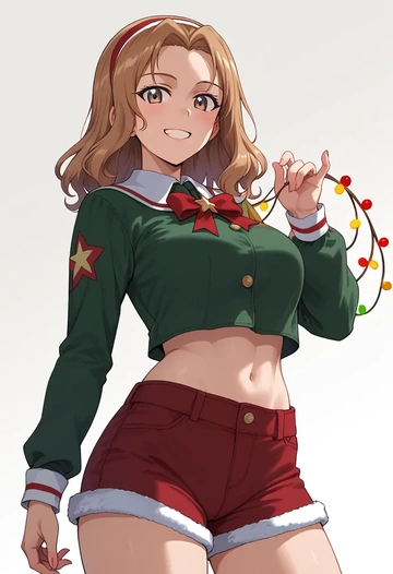 girls_und_panzer,mika_(girls_und_panzer),Christmas,red velvet shorts  - AI generated anime art