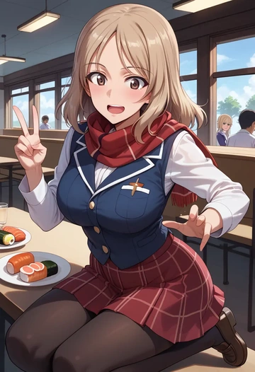 girls_und_panzer,mika_(girls_und_panzer),winter,student uniform,vest  - AI generated anime art