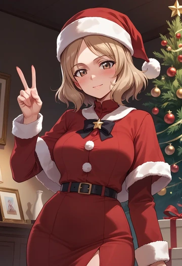 girls_und_panzer,mika_(girls_und_panzer),Christmas,red velvet dress  - AI generated anime art