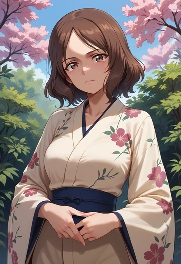 girls_und_panzer,mika_(girls_und_panzer),kimono,silk,wide-leg trousers  - AI generated anime art