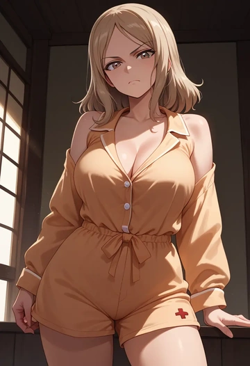 girls_und_panzer,mika_(girls_und_panzer),pajamas, low-waisted shorts  - AI generated anime art